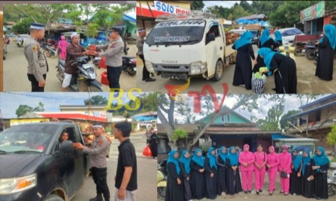 
 Indahnya Berbagi, Polsek Tabalar Bersama Bhayangkari dan PKK Tubaan Bagikan 250 Paket Takjil