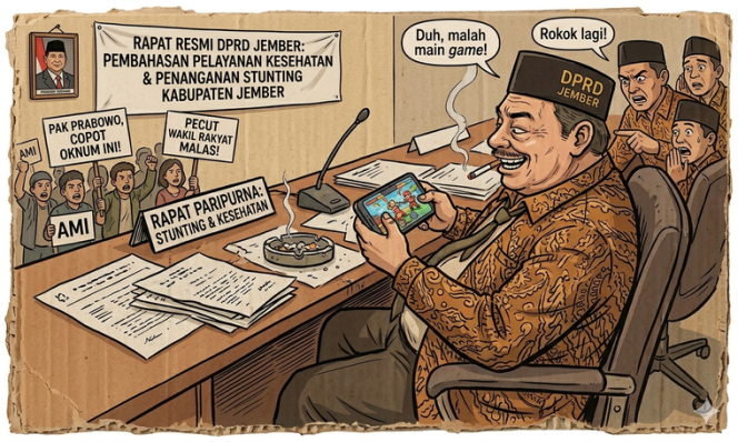 
 Viral Oknum DPRD Jember Main Game Saat Rapat Stunting, AMI: Sangat Memalukan, Harus Dicopot!